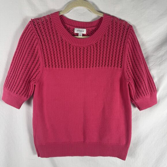 Evereve Sweaters - EVEREVE Remy Crochet 100% Cotton Pullover Sweater Women’s Large Pink Knit Boho